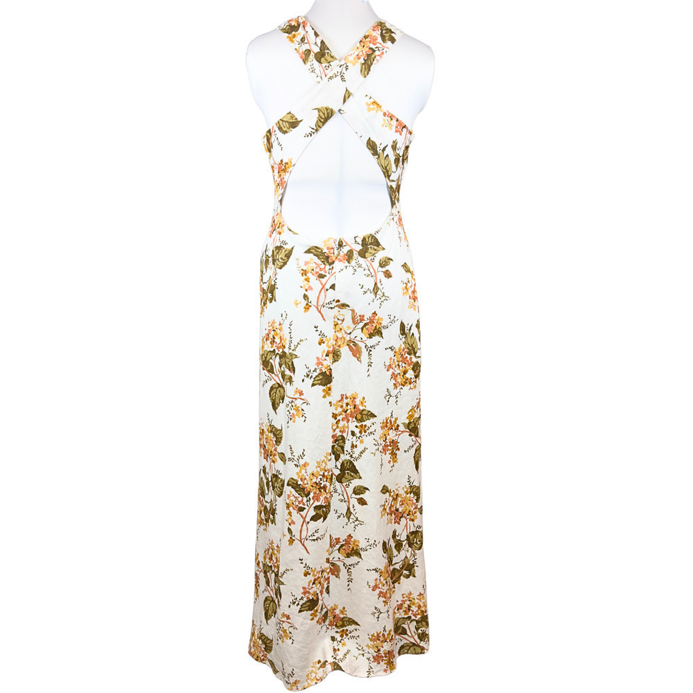 NWT Reformation Maxi Dress White Yellow Floral Cassette‎ Cross Back Draped 10 - Picture 6 of 10